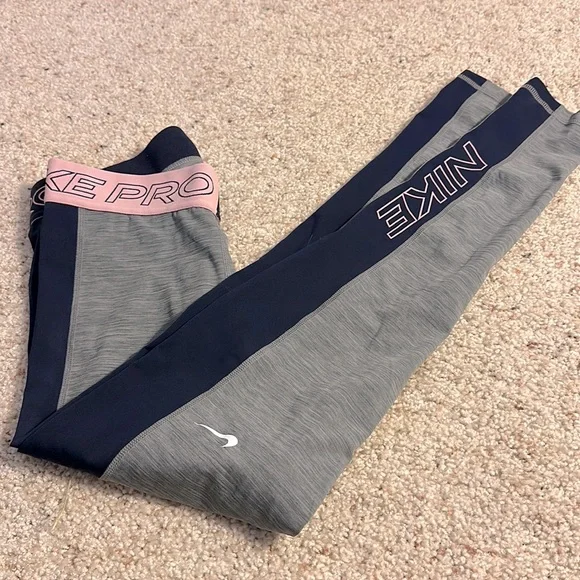 Nike Dri-Fit Pro Full Length Grey and Navy Leggings - Picture 6 of 8